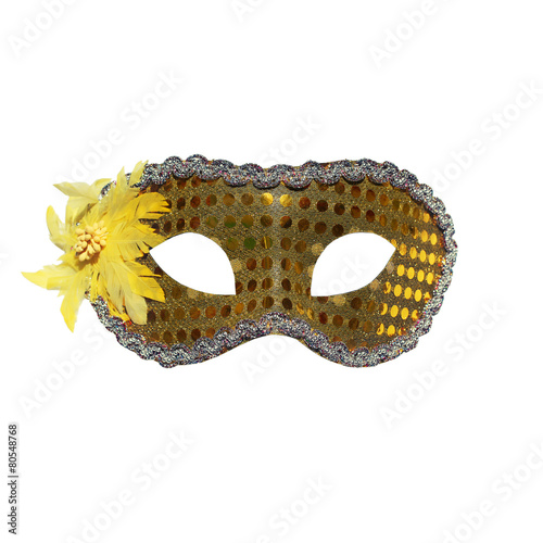 Golden carnival mask isolated on a white background
