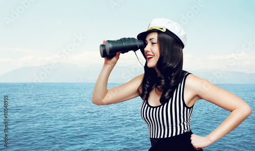 Travel, cruise, tourism and people concept - pretty sailor woman