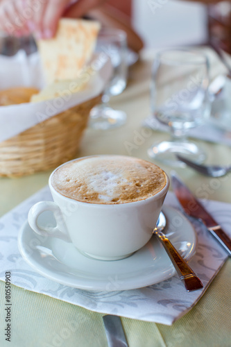 Delicious and tasty cappuccino for breakfast at cafe