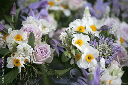 decoration of dining table. bouquet of blue hyacinth