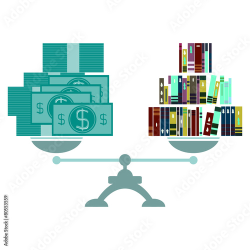 Vector concept of investment in education with paper money books