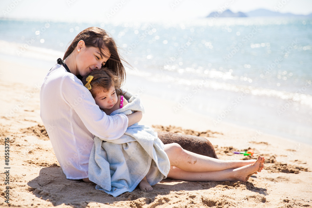 Loving mother at the beach