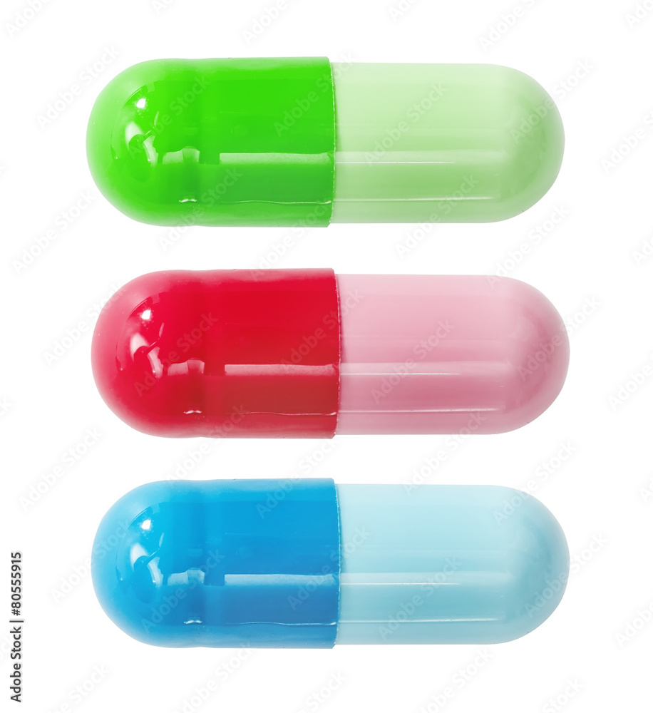 Set of red, blue, green medical pill tablet isolated | Adobe