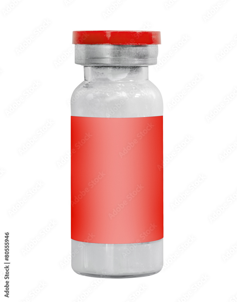 Obraz premium Macro red medicine injection vials isolated on white