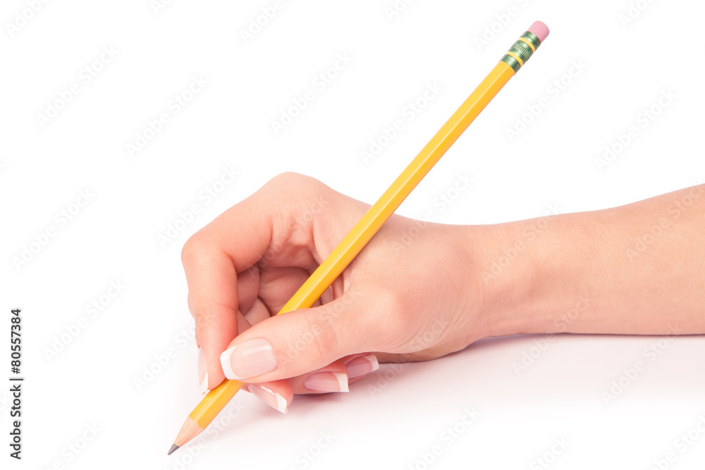 a pencil in a hand is isolated on a white background a pencil in a hand is isolated on a white background