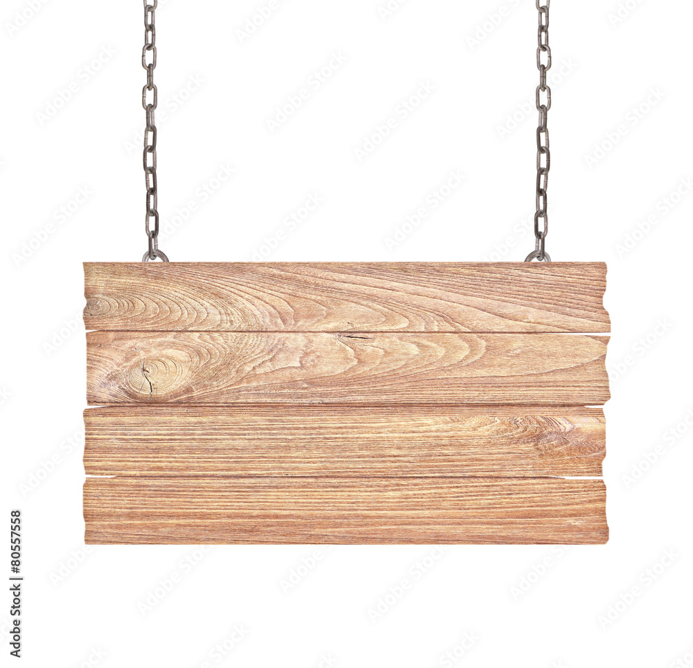 Wood sign from a chain isolated on white Wood sign from a chain isolated on white