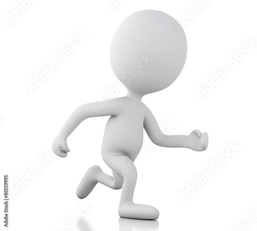 3d white people running. Isolated white background