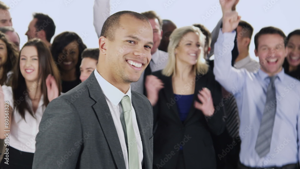 Happy, diverse group of business people isolated on white Happy, diverse group of business people isolated on white