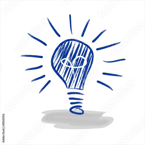 Blue glowing light bulb handpainted with shadow - blau leuchtende Glühbirne handgemalt mit Schatten