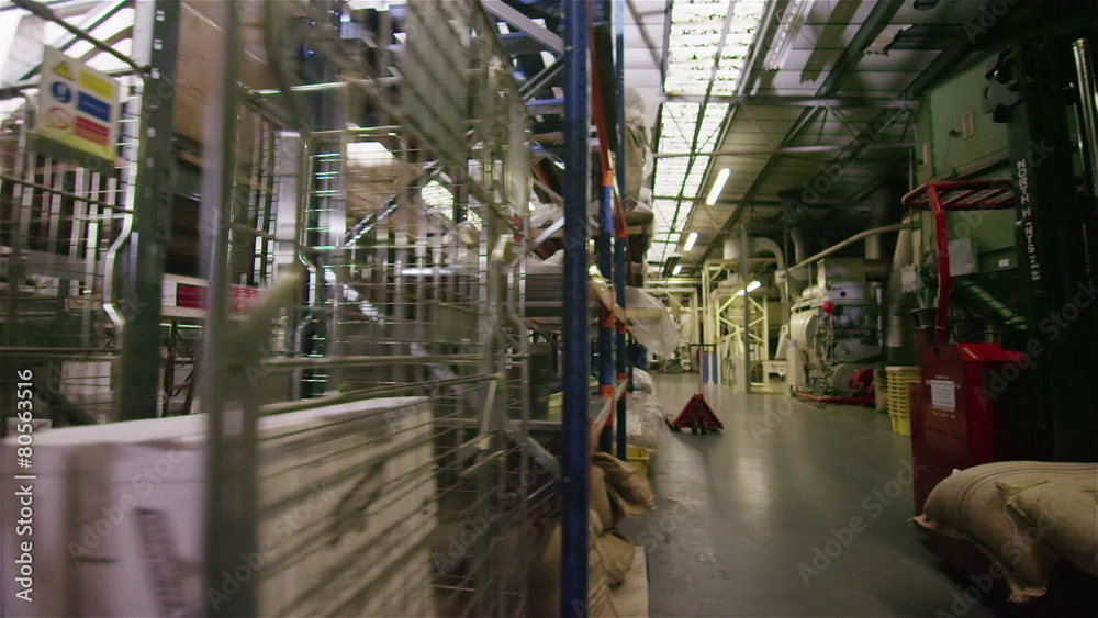 Interior view of an empty coffee distribution and processing plant. No people. Interior view of an empty coffee distribution and processing plant. No people.