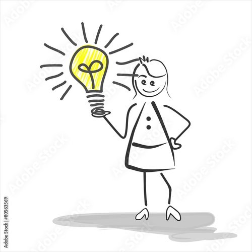Frau präsentiert eine Idee, einen Einfall - Glühbirne