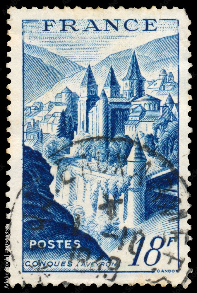 Stamp printed in France shows View of Conques