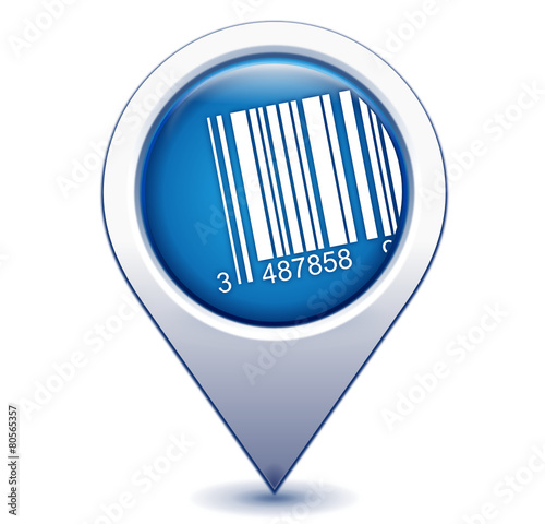 code-barres sur marqueur géolocalisation bleu