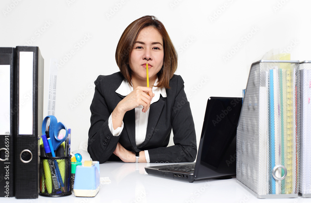 The smart businesswoman asian working in office on the table The smart businesswoman asian working in office on the table
