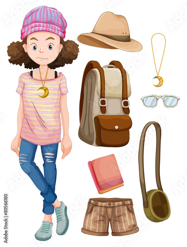 Hipster girl and things