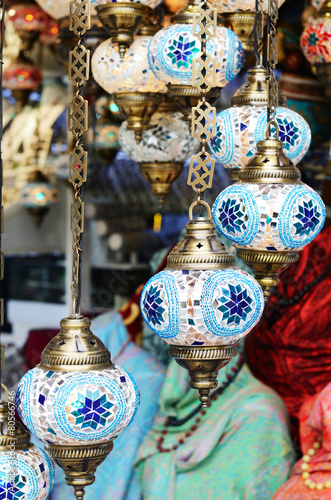 Traditional turksh mosaic lanterns at souvenir shop in Istanbul photo