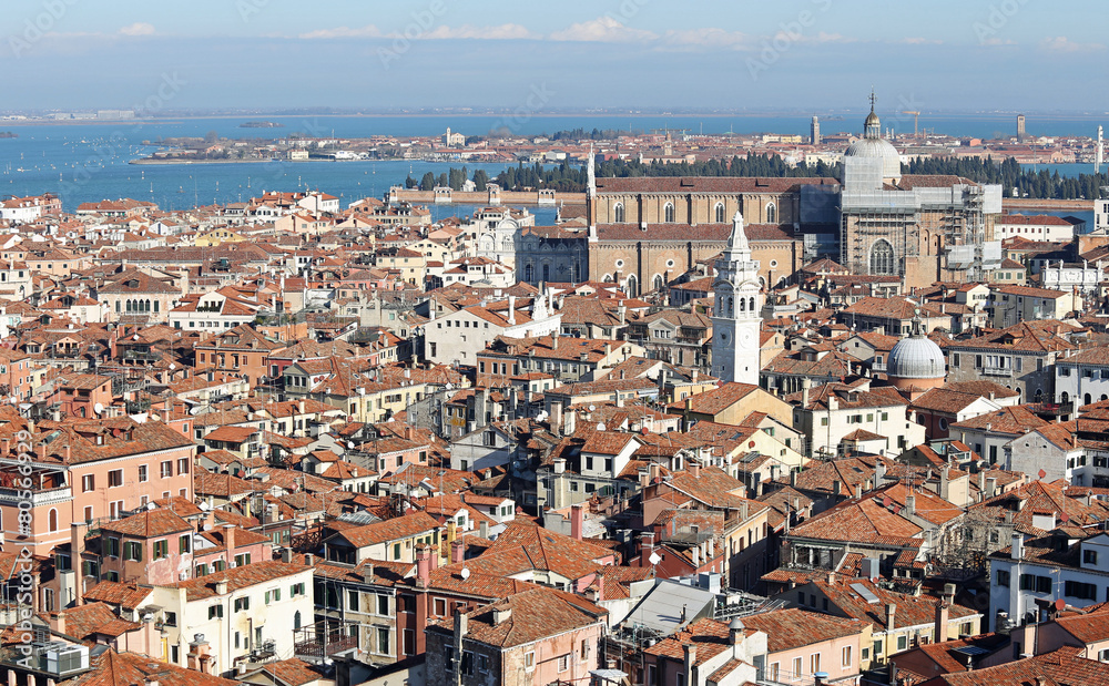 Venice, Italy, Venetian rooftops and the Church