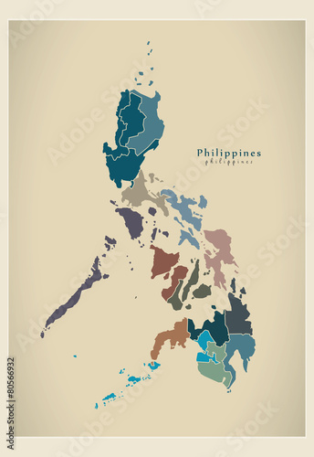 Fotografi Modern Map - Philippines with regions PH