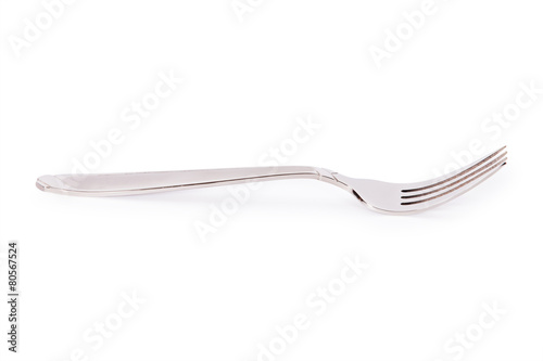 Silver fork on white background
