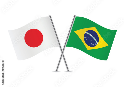 Japanese and Brazilian flags. Vector illustration.