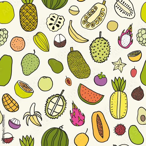Tropical fruits seamless pattern.