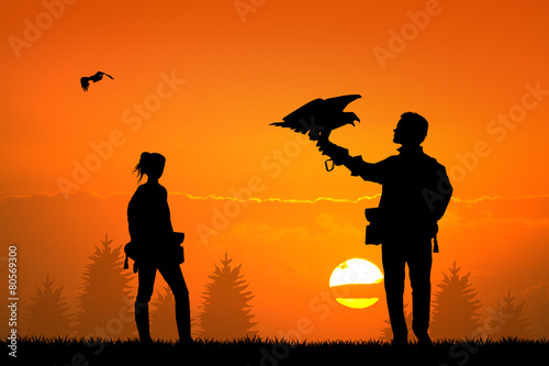 falconry at sunset