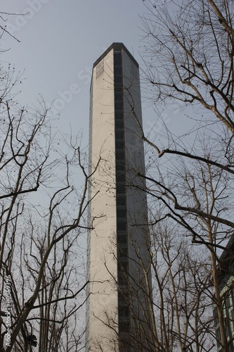 Pirelli skyscraper building side in Milan through trees photo