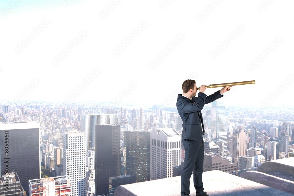 Composite image of businessman looking through telescope Composite image of businessman looking through telescope