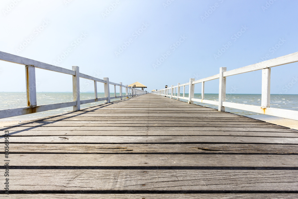 Wooden footbridge low view in seascape