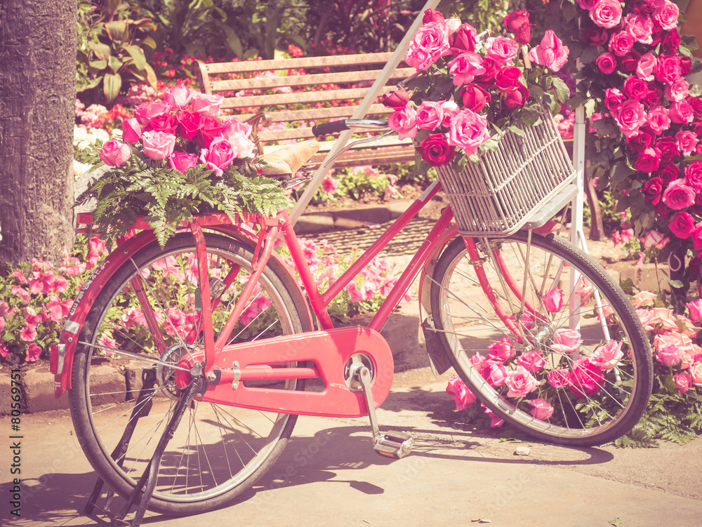 bicycle  and flowers with filter effect retro vintage style
