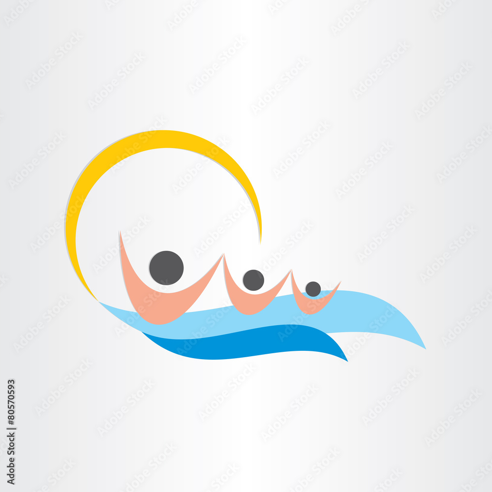 Obraz premium children swimming in sea summer beach sun icon