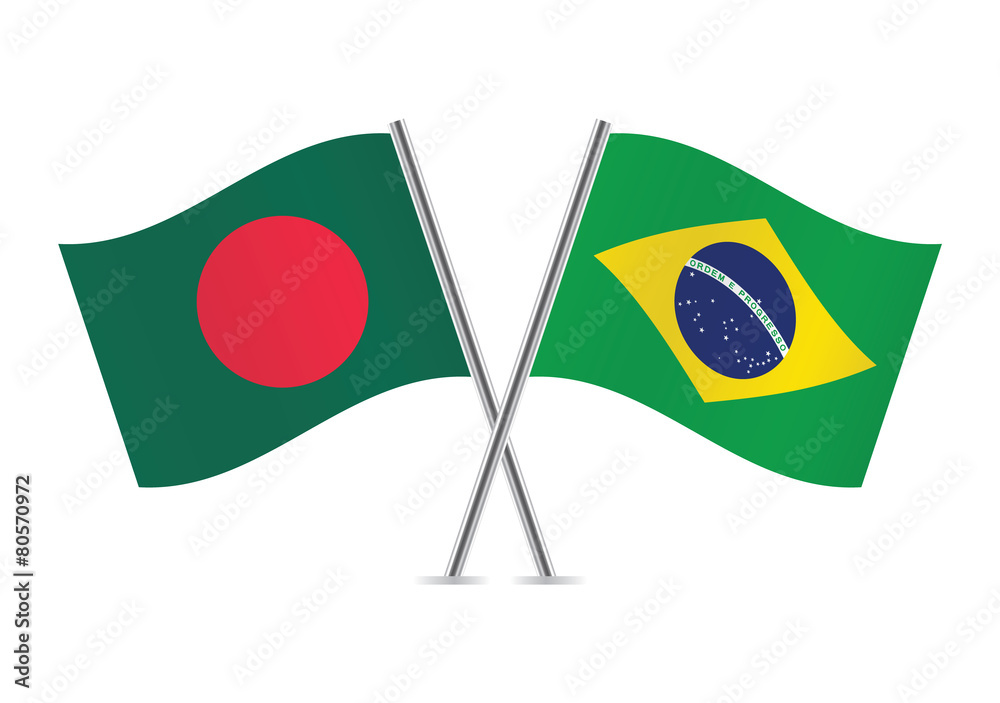 Bangladesh and Brazilian flags. Vector illustration. Stock Vector