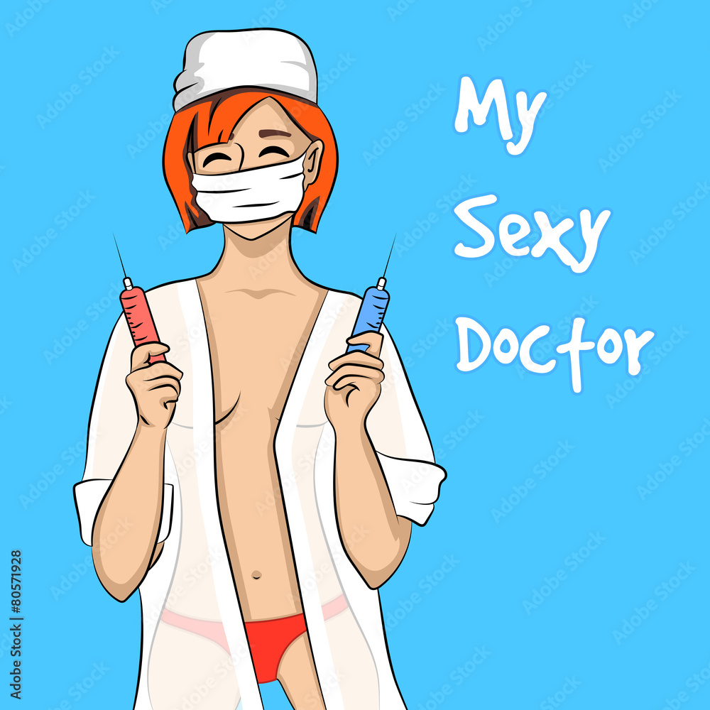 Sexy naked nurse in a transparent dressing gown Stock Vector