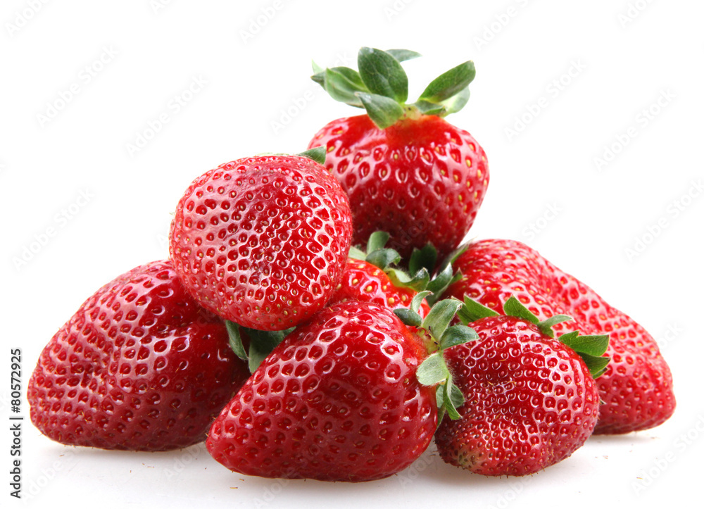 Strawberries With Leaves Isolated On A White Background Strawberries With Leaves Isolated On A White Background