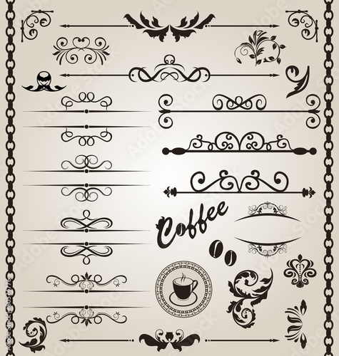 Set floral ornate design elements (7)