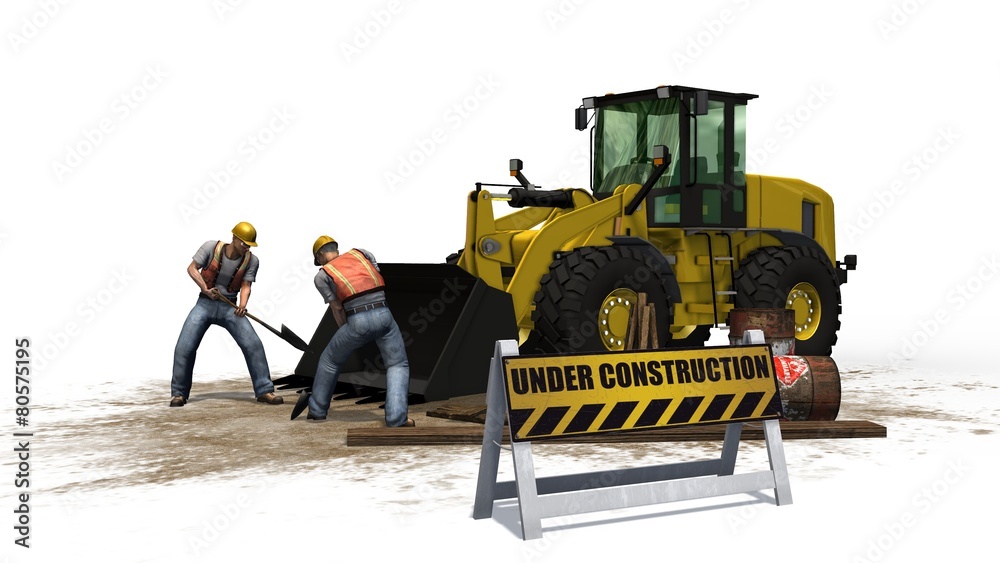 under construction sign bulldozers and construction workers under construction sign bulldozers and construction workers