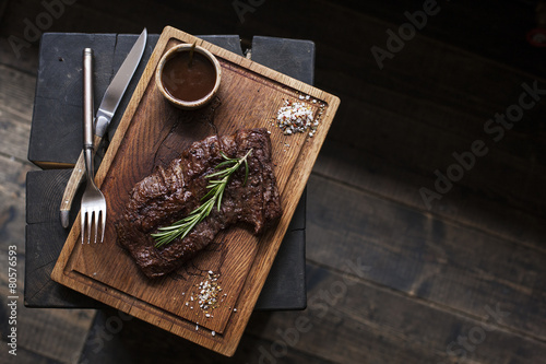 Beef steak. Piece of Grilled BBQ beef marinated in spices - Stoc