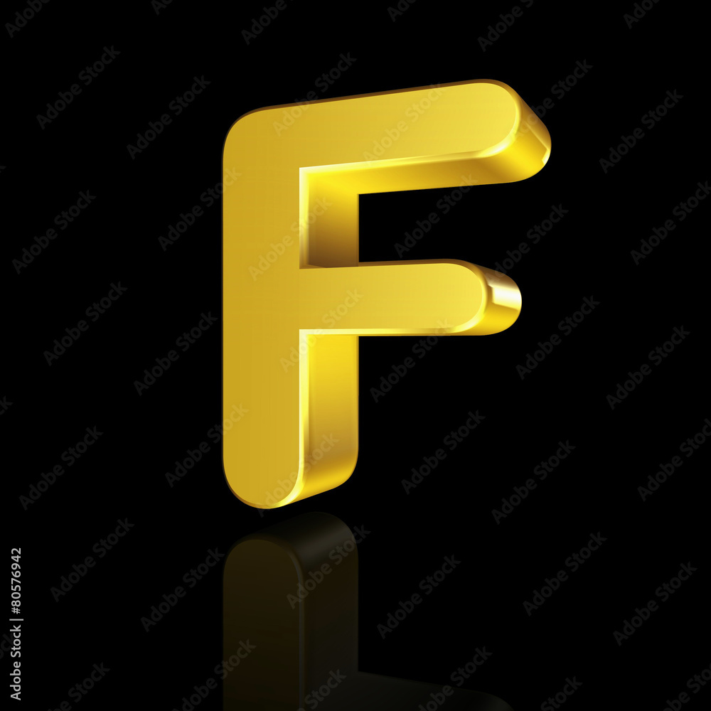 Gold letter F in 3D Gold letter F in 3D