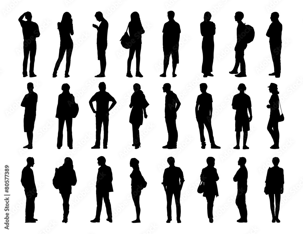 Fototapeta big set of men and women standing silhouettes 2