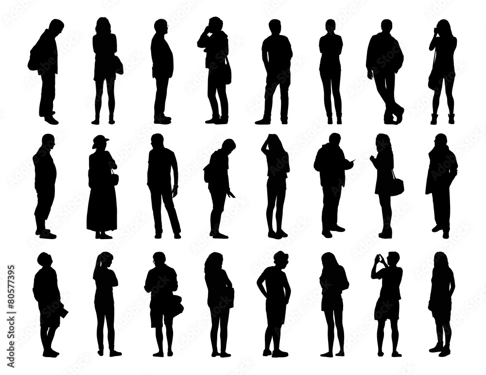 Fototapeta big set of men and women standing silhouettes 1