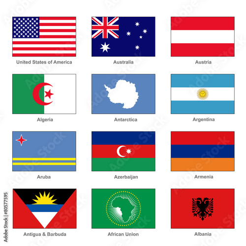 World Flags Set. Name Country of Letter A. Vector