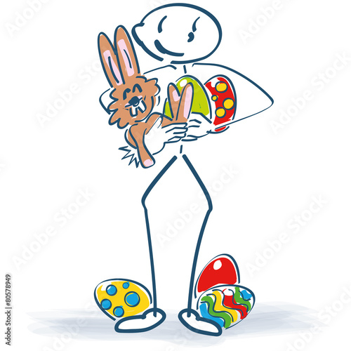 Strichmännchen mit Osterhase und Ostereier