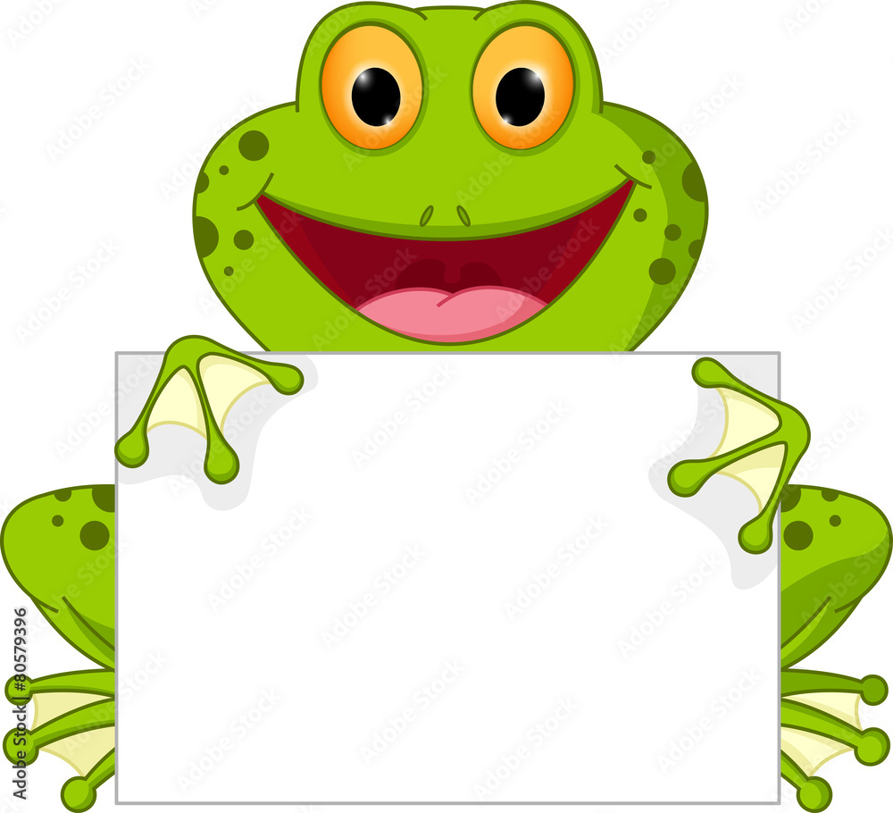Fototapeta premium Szczęśliwy kreskówka żaba ze znakiem