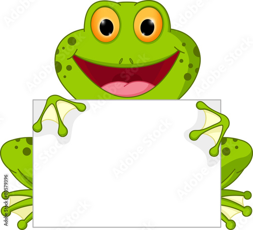 Happy frog cartoon with sign