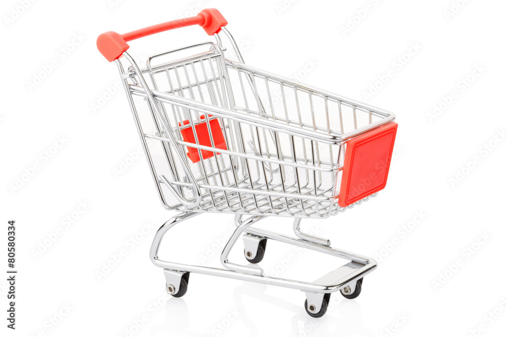 Red shopping cart isolated on white, clipping path