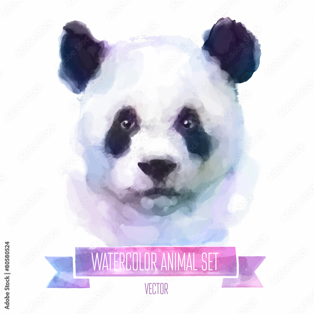 Naklejka premium Vector set of watercolor illustrations. Cute panda