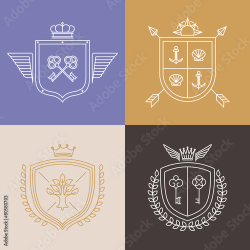 Vector linear heraldry symbols and design elements