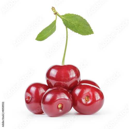 ripe clean cherries isolated on white