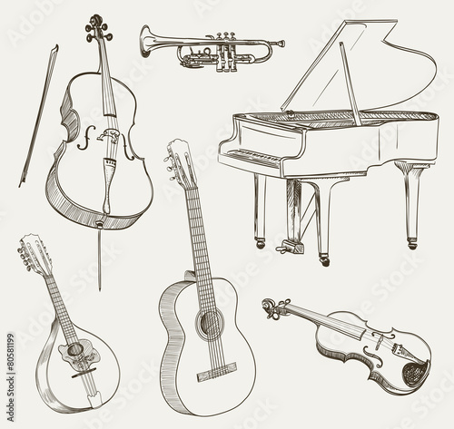set of musical instruments drawings
