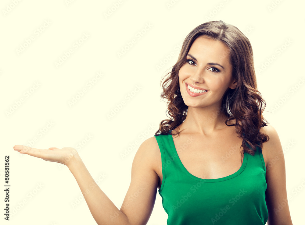 Beautiful young woman showing Beautiful young woman showing